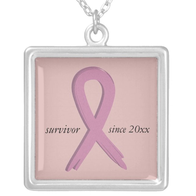 Pink Ribbon Breast Cancer Survivor Necklace (Front)
