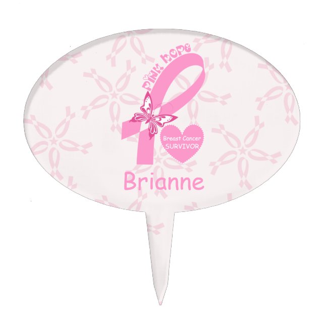 Pink Ribbon Breast cancer survivor & pink border Cake Topper (Front)