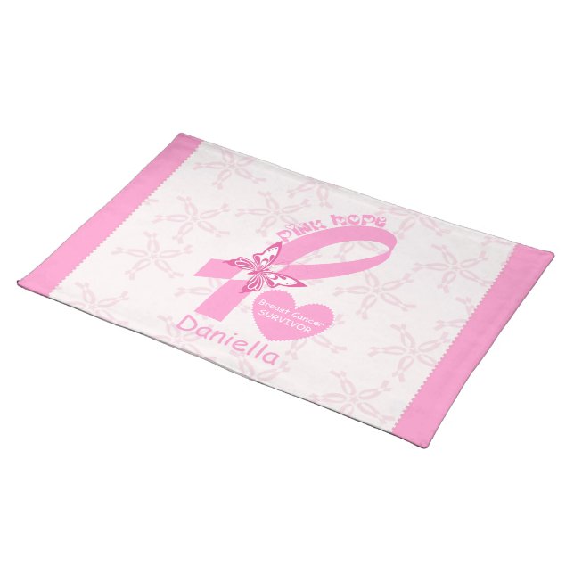 Pink Ribbon Breast cancer survivor & pink border Cloth Placemat (On Table)