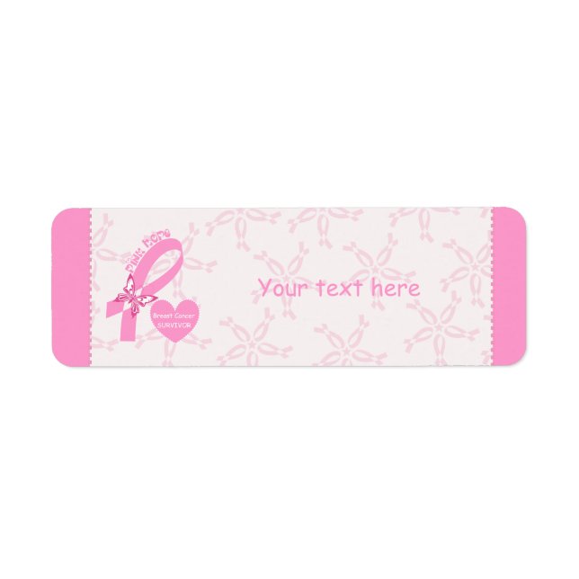 Pink Ribbon Breast cancer survivor & pink border Label (Front)