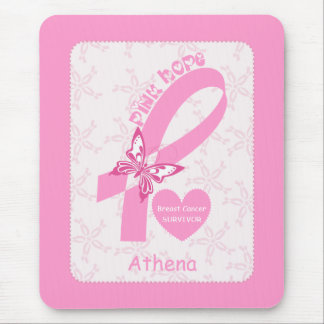 Pink Ribbon Breast cancer survivor & pink border Mouse Pad
