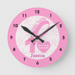 Pink Ribbon Breast cancer survivor &amp; pink border Round Clock
