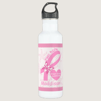 Pink Ribbon Breast cancer survivor & pink border Stainless Steel Water Bottle