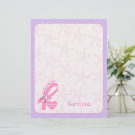 Pink Ribbon Breast cancer survivor & purple border (Standing Front)