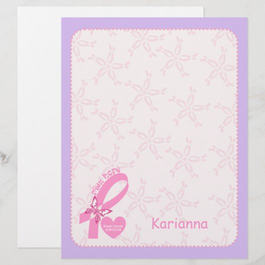 Pink Ribbon Breast cancer survivor & purple border (Front/Back)