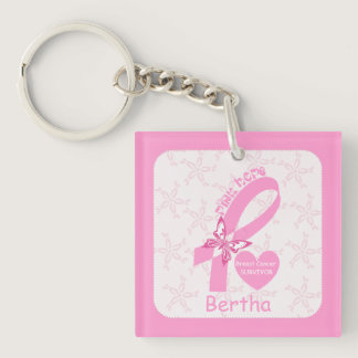 Pink Ribbon Breast cancer survivor & purple border Keychain