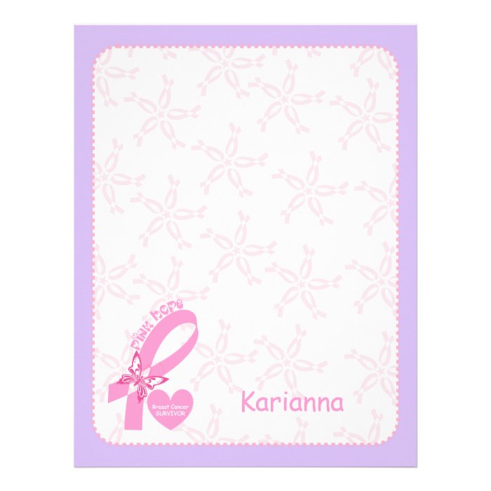 Pink Ribbon Breast cancer survivor & purple border Letterhead Design