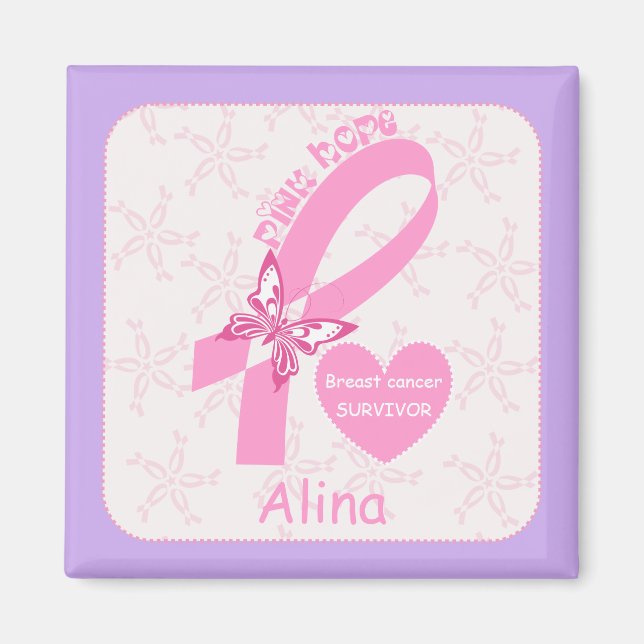 Pink Ribbon Breast cancer survivor & purple border Magnet (Front)