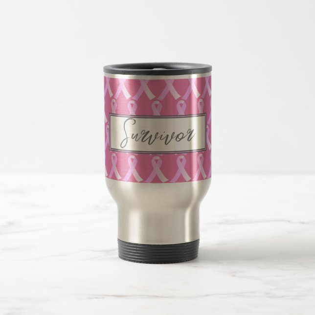 Pink Ribbon Breast Cancer Survivor Travel Mug (Center)