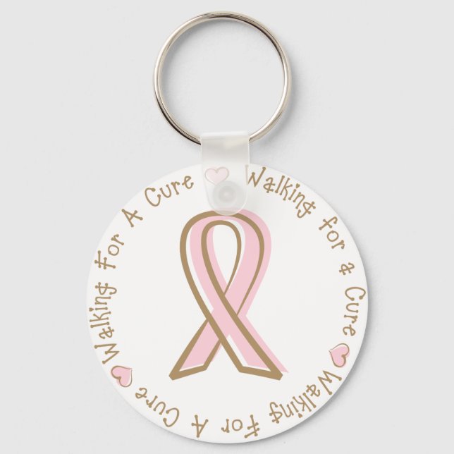 Pink Ribbon Breast Cancer Walking For A Cure Keychain (Front)