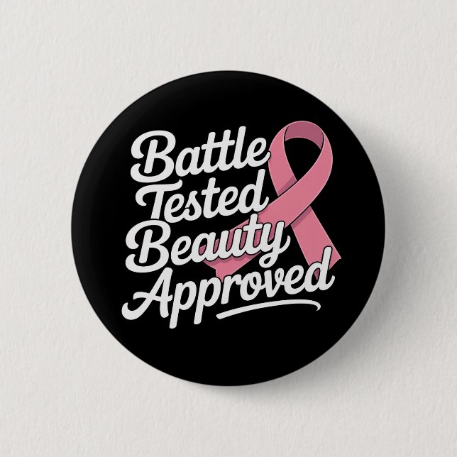 Pink Ribbon Breast Cancer Warrior Survivor Fighter Button (Front)