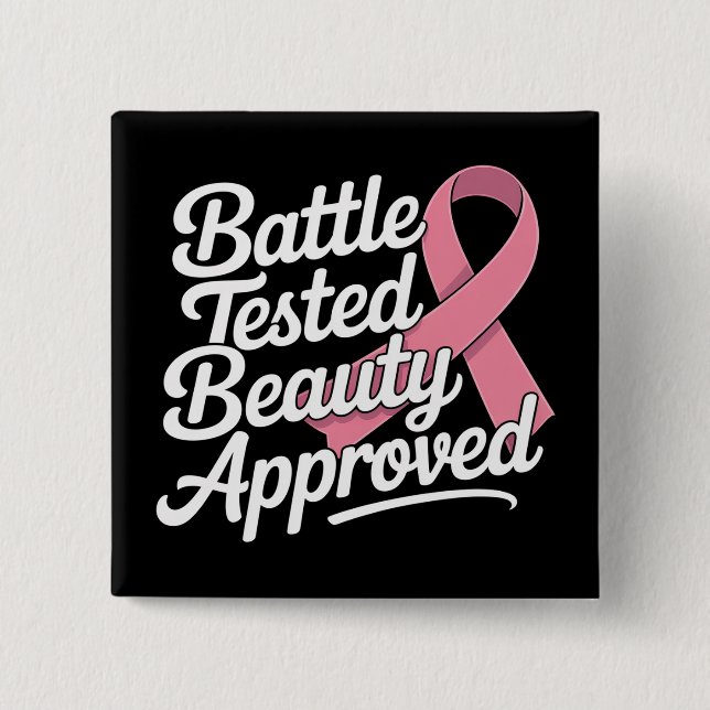 Pink Ribbon Breast Cancer Warrior Survivor Fighter Button (Front)