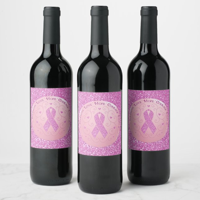 Pink Ribbon Breast Cancer Wine Label (Bottles)