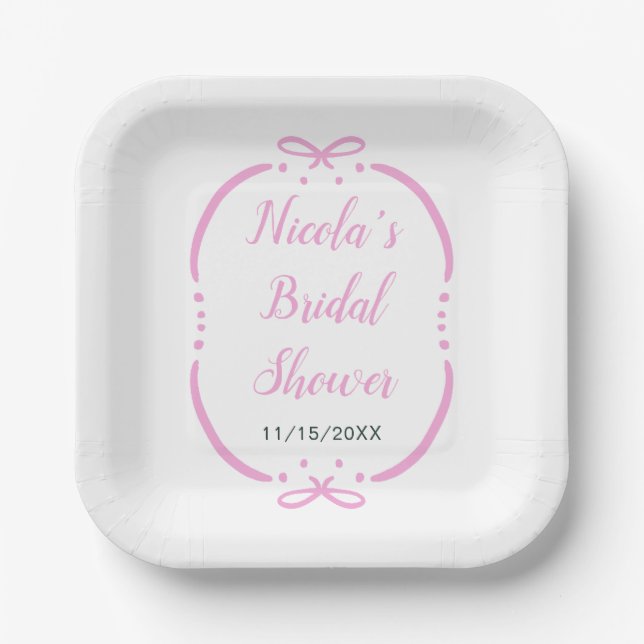 Pink Ribbon Bridal Shower Paper Plates (Front)