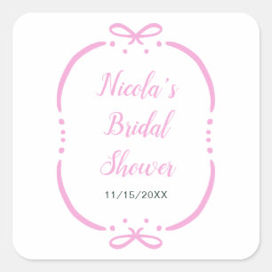 Pink Ribbon Bridal Shower Square Sticker