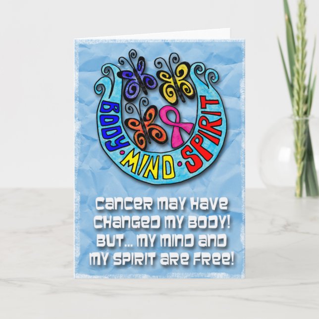 Pink Ribbon Butterflies Body Mind Spirit Card (Front)