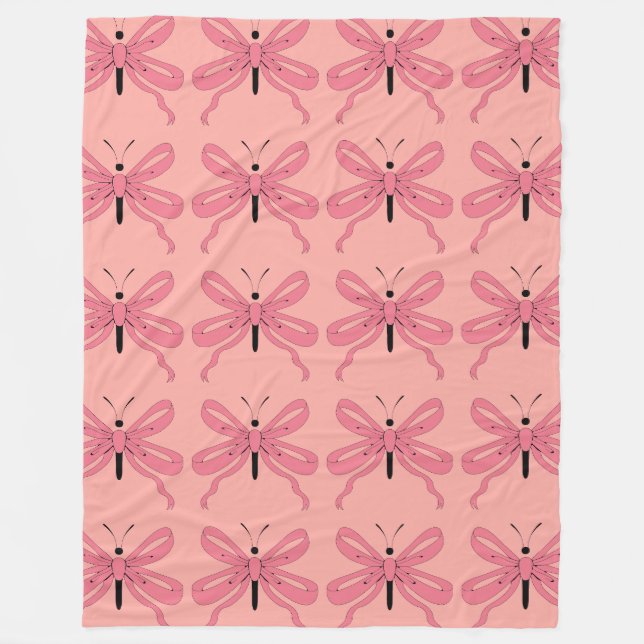 Pink Ribbon Butterflies Fleece Blanket (Front)