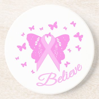 Pink Ribbon Butterfly Awareness Coaster by capturedbyKC at Zazzle