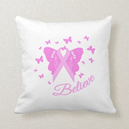 Pink Ribbon Butterfly Awareness Throw Pillow