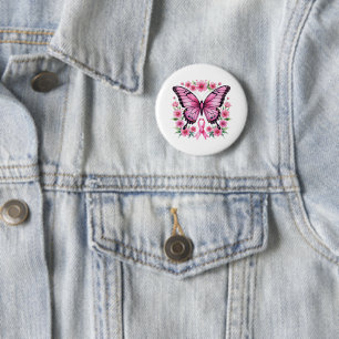 Pink Ribbon Butterfly Breast Cancer Awareness Button
