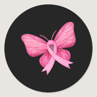 Pink Ribbon Butterfly Breast Cancer Awareness Classic Round Sticker