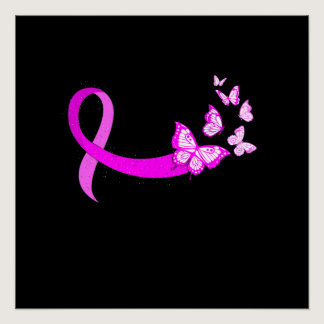 Pink Ribbon Butterfly Breast Cancer Awareness Poster