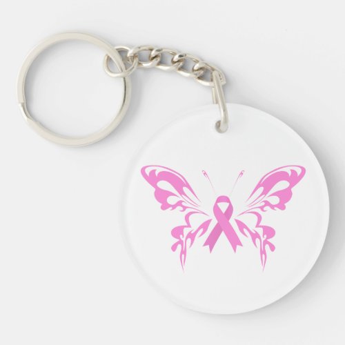 Pink Ribbon Butterfly Breast Cancer  Keychain