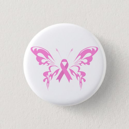 Pink Ribbon Butterfly Breast Cancer  Pin Button