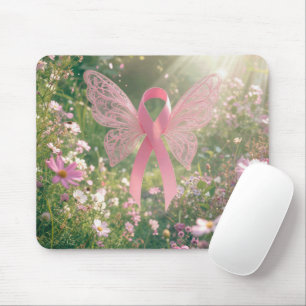 Pink Ribbon Butterfly in a Garden Mouse Pad