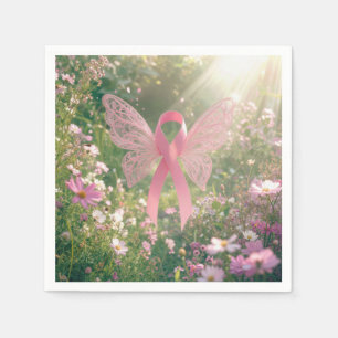 Pink Ribbon Butterfly in a Garden Napkins