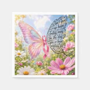 Pink Ribbon Butterfly in Summer Garden Napkins