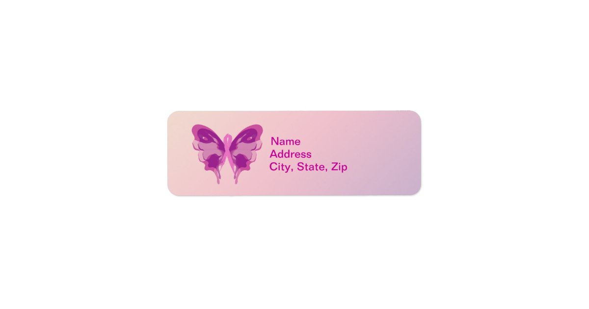 Pink Butterfly Label PINK RIBBON BUTTERFLY LABEL | Zazzle