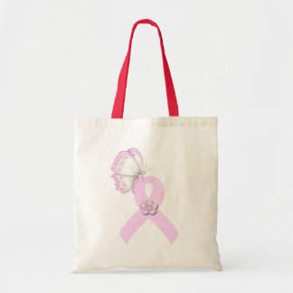 Pink Ribbon Butterfly Tote Bag