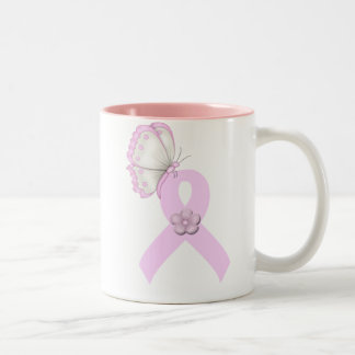 Pink Ribbon Butterfly Two-Tone Coffee Mug