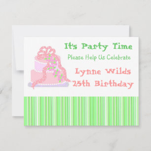 Pink Ribbon Cake Birthday Invitation