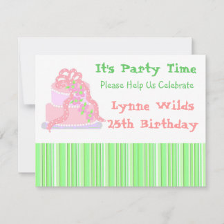 Pink Ribbon Cake Birthday Invitation