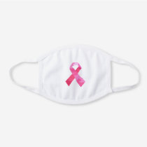 Pink Ribbon Cancer Awareness White Cotton Face Mask