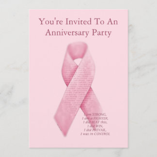 Pink Ribbon Cancer Free Anniversary Invitation