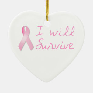 Pink ribbon ceramic ornament