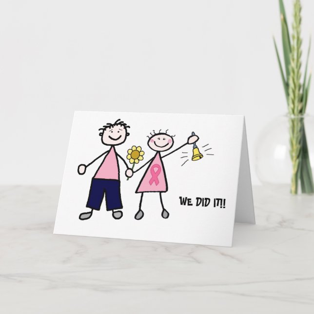 Pink Ribbon Chemo Bell Couple Greeting Card (Front)