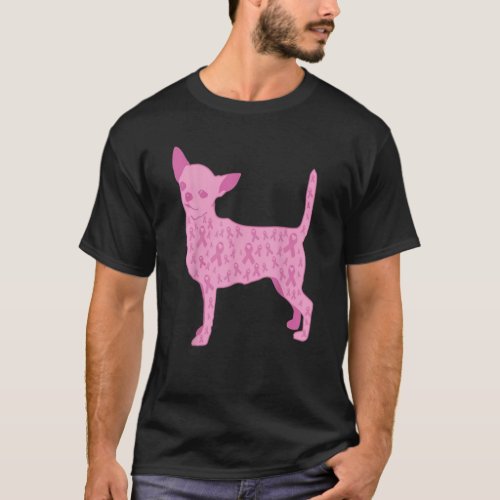 Pink Ribbon Chihuahua Inspirational Breast Cancer T_Shirt