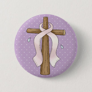 Pink Ribbon Christian Cross Design Pinback Button