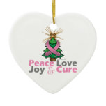 Pink Ribbon Christmas Peace Love, Joy & Cure Ceramic Ornament