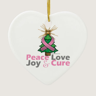 Pink Ribbon Christmas Peace Love, Joy & Cure Ceramic Ornament