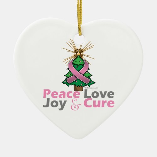 Pink Ribbon Christmas Peace Love Joy  Cure Ceramic Ornament