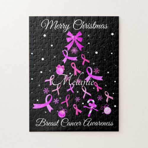 Pink Ribbon Christmas Tree Jigsaw Puzzle