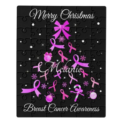 Pink Ribbon Christmas Tree Jigsaw Puzzle