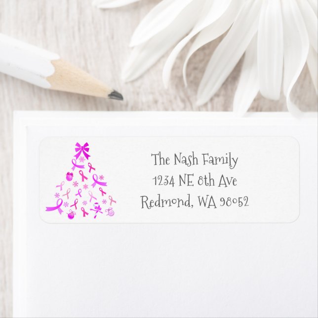 Pink Ribbon Christmas Tree Label (Insitu)