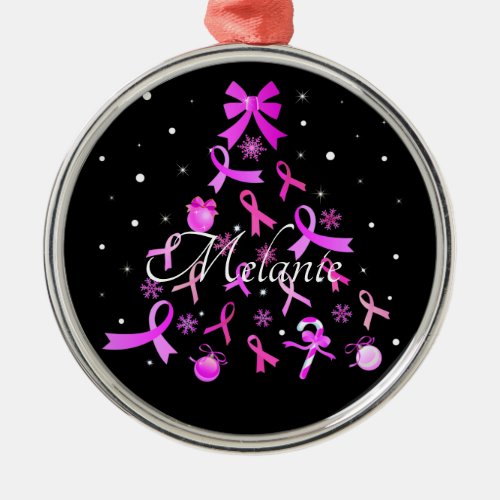 Pink Ribbon Christmas Tree Metal Ornament