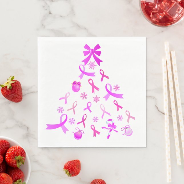 Pink Ribbon Christmas Tree Napkins (Insitu)